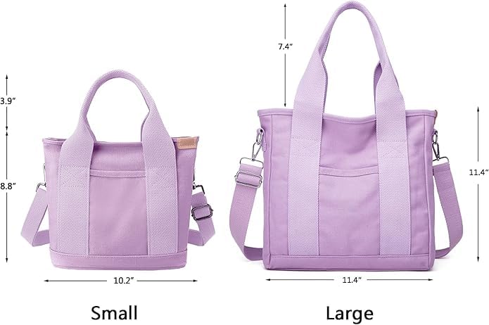 Image of Canvas Tote Bag for Women,Small Totes Bags with Zipper Crossbody Purse with Pockets Large Shoulder Handbag,2 Sizes