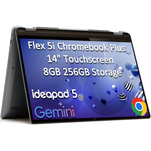 Image of Lenovo IdeaPad 5 Flex 5i Chromebook plus 14" FHD+ 2-in-1 Touchscreen Laptop (Intel 6-Core i3-1315U, 8GB RAM, 256GB SSD) Business, Home, Students, Slim, 1080p Webcam, Backlit, Wi-Fi 6E, Chrome OS, Gray