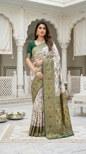 Image of C J Enterprise Women's Kanjivaram Style Soft Silk Saree Heavy Zari Woven Traditional Wedding Saree with Blouse Piece (Morpankh)