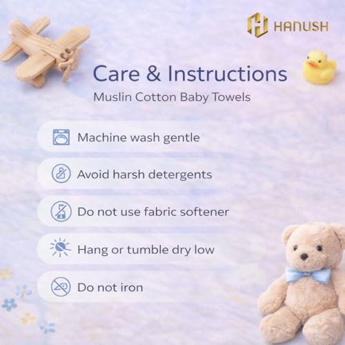 Image of HANUSH Muslin Baby Bath Towel (Pack of 3)|100% Organic Muslin Cotton| Newborn Swaddle Wrap (75 * 75 cm)| Highly Absorbent Ultra Soft Breathable Lightweight Towels for Infants, Toddlers, Boys & Girls