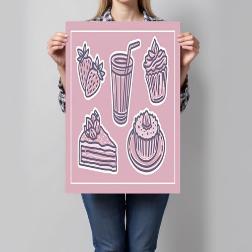 Cuadros en lienzo de dibujos animados, póster de postre grande rosa para pared de salón