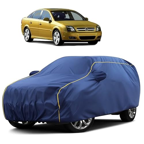 Image of Sulfar 100% Water Resistant Car Body Cover Compatible with Mirror for Opel Vectra (Triple Stitched, Full Bottom Elastic, Blue Taffeta with Yellow Piping)