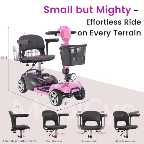 Image of 4 Wheel Mobility Scooters for Seniors - Up to 45 Miles Range,Folding Powered Mobility Scooter Device w /600WH Battery,Only 58 lb Weight, Dual Basket, 300 lb Capacity, Compact