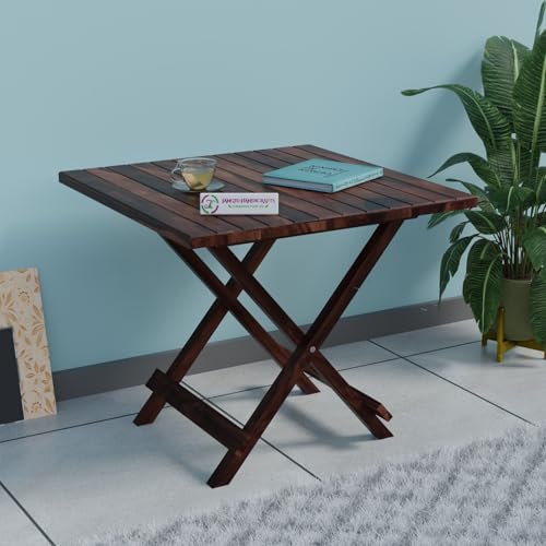 Image of Jangid Handicraft Patio Folding /Foldable Coffee Table for Garden, Outdoor & Balcony, Square, Solid Wood Sheesham, Walnut Finish