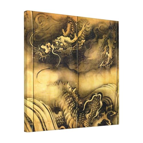 絵画 フレーム装飾画 狩野山雪 龍虎図屏風 龍 キャンバスアート アートパネル 壁画 壁掛け 絵 モダンアート 版画 壁飾り 世界の名画 ポスター 40x40cm