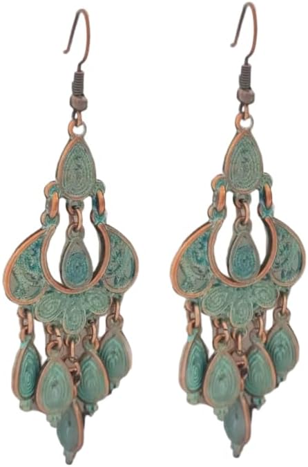 Unique Bohemian Bronze Tribal Dangle Earrings for Women Hollow Chandelier Geometry Statement Earrings Retro Jewelry