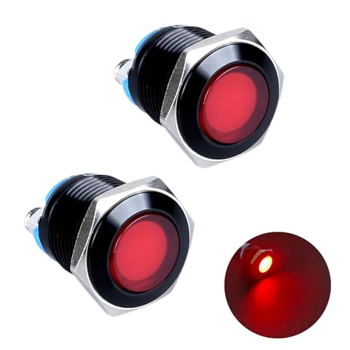 2 Piezas Luz Indicadora LED 16mm 12-24V Metal Negro miniatura 1