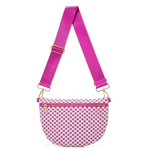 Image of Woven Crossbody Bags For Women, Checkered PU Waist Pack Travel Sling Bag