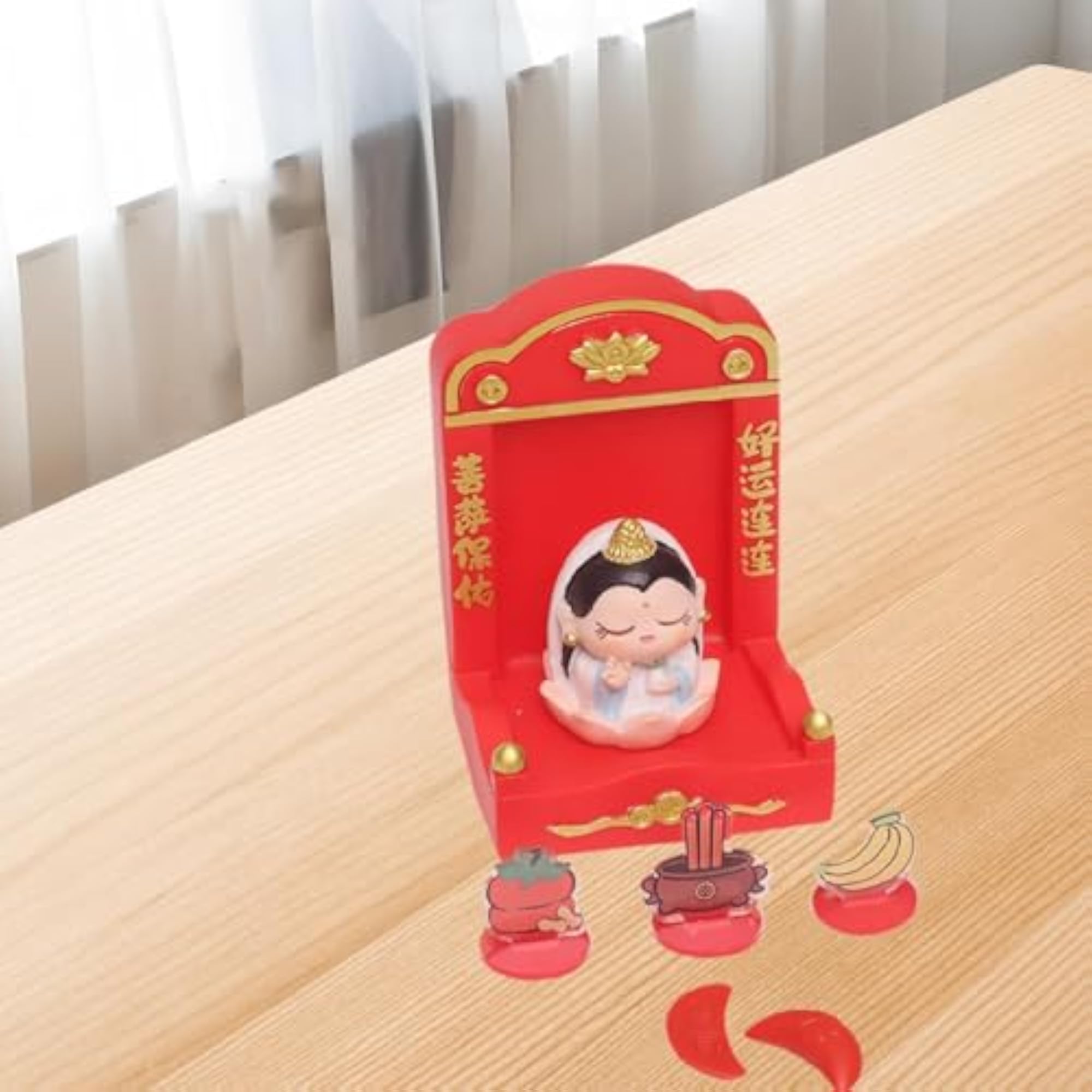 Chinese Deity Statue with Tribute Set for Home Décor