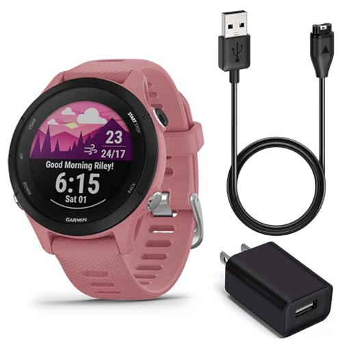 Garmin Forerunner® 255S, Smaller GPS Running Smartwatch, Advanced Insights, Long-Lasting Battery, (Light Pink) Power Bundle