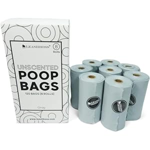 Leash Boss Dog Poop Bags – 120 Bags, 8 Rolls Unscented Leak Proof Waste Bag Rolls (Gray, 8 Rolls)