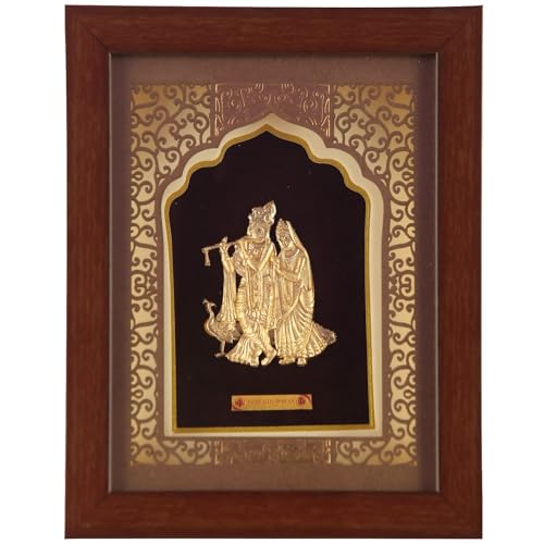 Image of Pk & Pk Jewellers Lord Radha Krishna with Peacock | 24KT Gold Frame | Temple Collection | Extra Small Size [14x18 cm] (For Premium Gift, Temple, Table Decor, Home Decoration)