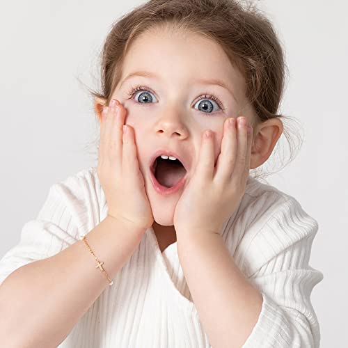 In Season Jewelry 14k Yellow Gold Polished Cross Bracelet For Toddler Girls, 5" - 6", Cultured Pearls, Religious Gift2