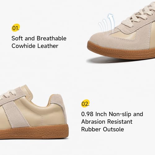 Image of BEAU TODAY Women's Fashion Sneakers,Leather Lace Up Platform OG Sneakers,Retro Comfortable Casual Tennis Walking Runnig Trainer Shoes