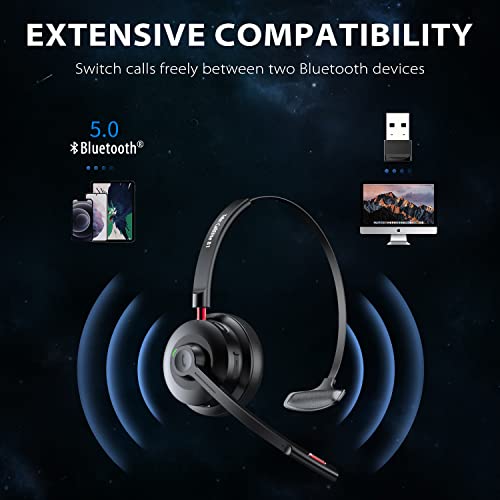 Tribit Wireless Headset With Microphone, Bluetooth 5.0 Cell Phone Headphone Qualcomm Qcc3020, Ai Noise Canceling & Cvc 8.0 For Home Office, Mute Button 50H Talk Time, Usb-A Dongle For Pc, Callelite81 #TOP3