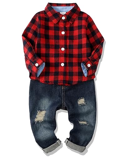 Image of XUANHAO Baby Boy Clothes Infant Toddler Boy Outfits 12 18 24 Months 2T 3T 4T 5T Jeans Pants Clothing Set Fall Winter Clothes
