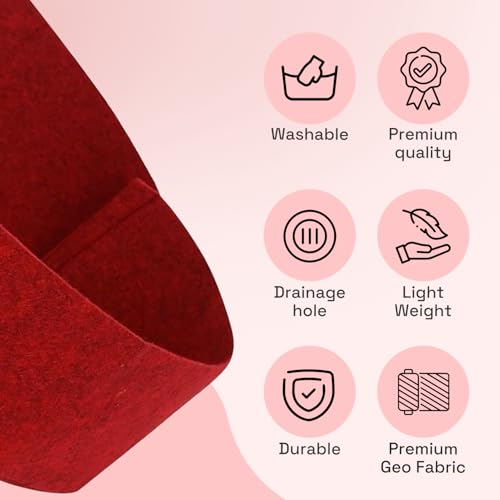 Image of Geo Fabric Grow Bags for Plants 18X4 Inch (Pack of 1) | 400 GSM Heavy Duty UV-Protected Round Maroon Colour Plant Bags for Terrace and Vegetable Gardening | Strong & Reusable|
