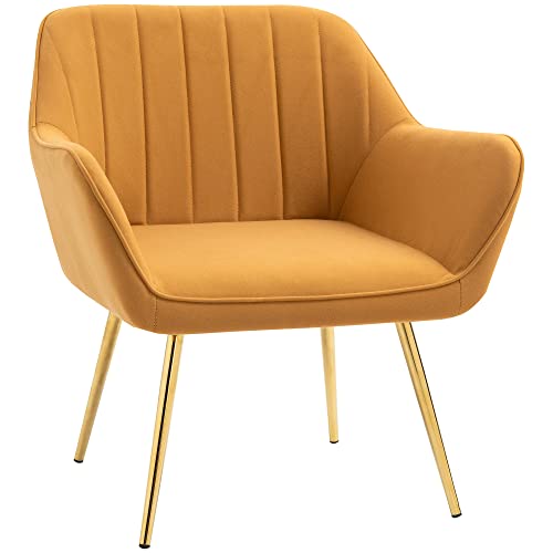 HOMCOM Fauteuil Chaise Design Pied en métal doré Assise Aspect Velours Jaune Moutarde - 64 x 62 x 72,5 cm