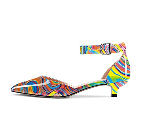 Image of Aachcol Women Kitten Low Heel Ankle Strap Pumps Pointed Toe Sandals Dress Shoes Party Office Wedding 1.5 Inch