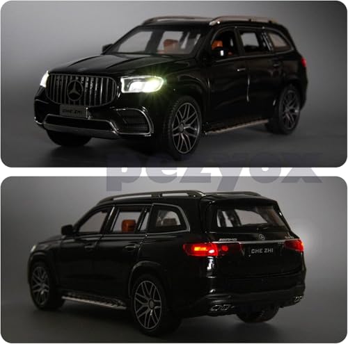 Image of 1 /24 Benz GLS63 AMG Model Car,Zinc Alloy Diecast Toy Car Pull Back with Light and Sound Toy Vehicle Door Can Be Opened (Black)