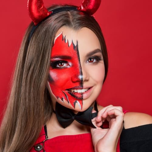 MERALENS Rote Crazy Fun Farbige Kontaktlinsen 'Red Flower' ohne Stärke mit gratis Linsenbehälter - Topqualität zu Fasching, Karneval und Halloween