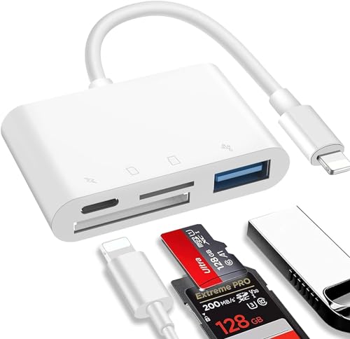 Loydia SD Card Reader for iPhone iPad, 4 in 1 Camera Card Reader, Charging Port, USB Port, TF and Micro SD Card Reader, Memory Card Adapter for iPhone 14/13/12/11/X/XS/XR/8/7 iPad, Plug and Play Loydia SD Card Reader for iPhone iPad, 4 in 1 Camera Card Reader, Charging Port, USB Port, TF and Micro SD Card Reader, Memory Card Adapter for iPhone 14/13/12/11/X/XS/XR/8/7 iPad, Plug and Play