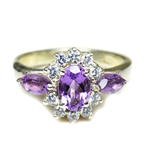 Bague améthyste naturelle argent 925 homme femme avec pierre ovale marquise