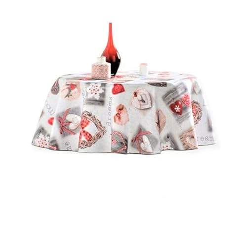 ONY Nappe de Table Anti Tache & Imperméable Ronde Model Cœur Rouge Nappe Polyvalente Intérieure et Extérieure Diamètre 160 cm 6 à 8 Couverts. Linge de Table Chic & Moderne, Rouge, Blanc, Gris Cover