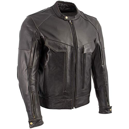 Milwaukee Leather LKM7006 Men's Classic Retro Distressed Brown Leather Jacket with CE Armor Protection - Small