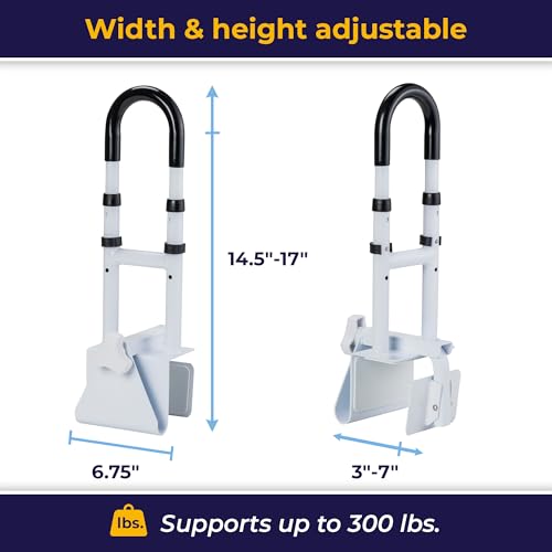 Image of Drive Medical Adjustable Bathtub Grab Bar and Bathtub Safety Rail, Steel | Easy Clamp-On Steel Grab Bar with Adjustable 14 to 17 Inch Height and Scratch Proof Non-Slip Pads for Safety