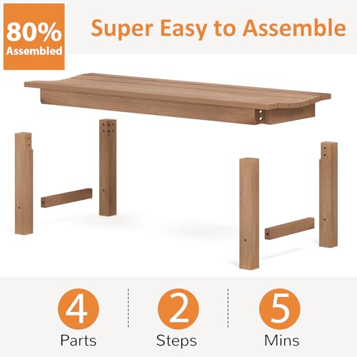 Image of Outdoor Bench, 2-Person Patio Backless Bench Holds up to 800lbs, Weatherproof Garden Bench that Never Rot and Fade, Suit for Backyard, Porch, Patio, Deck and Entryway (Teak)