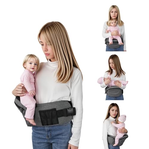 Baby Hüftsitz Ergonomisch, Leichtgewicht Taille Hocker für Kinder 0-36 Monate, Einstellbar Babytrage mit Taillenstütze (Grau)