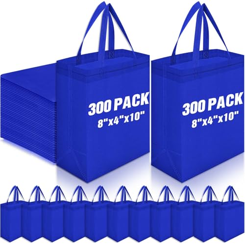 Windyun 300 Pcs Reusable Tote Bag Bulk 8 x 4 x 10 Inch, Royal Blue | Non Woven Shopping Bag with Handle Reusable Portable Grocery Gift Tote