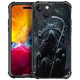 CARLOCA Compatible with iPhone 15 Case, Design for Girl Shockproof Anti-Scratch Hard PC Back Case Fashion Pattern Black Robes Grim Reaper Throne Scythe