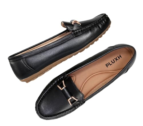 Image of Pluxh Women's Elegant Ballet Flats with Metal Accent | Soft Comfort Slip-On Shoes | Lightweight Everyday Footwear | Flexible Grip Sole | Office, Casual & Work Wear