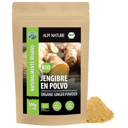 Alpi Nature Jengibre Orgánico en Polvo 500g, Raíz de Jengibre Molida y Seca para Cocinar