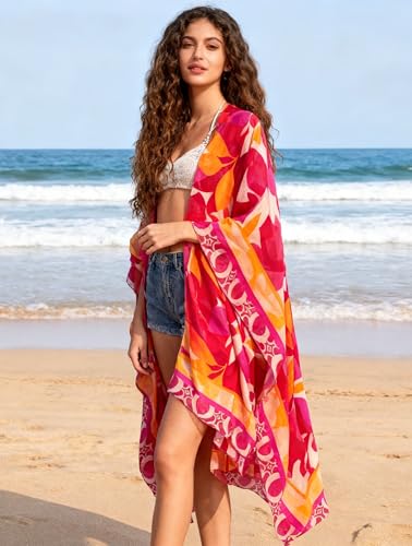 Image of Breezy Lane Women's Kimono Cardigan Summer Swimsuit Coverups Beach Cover Up with Floral Print for Vacation