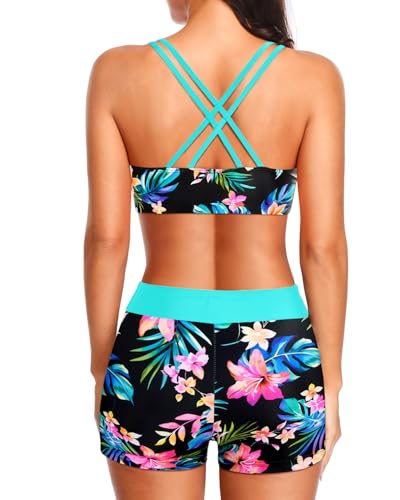 Image of Holipick 3 Piece Tankini Swimsuits for Women Tummy Control Bathing Suits Swim Tank Top with Bra Boy Shorts Teen Swimwear 2026