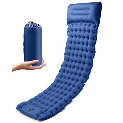 Zumhigh Self Inflating Camping Mat, Widen & Thicken Inflatable Camping Mattress Lightweight Sleeping Pad Single Air Bed with Pillow with Built-in Inflating Foot Pump for Hiking, Travel, Tent, Outdoor