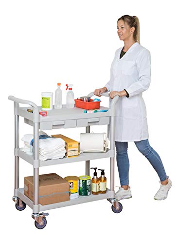 JaboEquip, 3 Tier Medical Utility Cart with Drawers, Medical Service Trolley 606 lbs Load Cap.for Hospital Medical cart, Off-White (Light Grey) Color