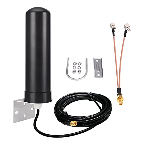 MOOKEERF 4G LTE Omni Antenna, 3G/4G LTE 6dBi (698-2700 MHz) Antenna,Outdoor Waterproof Antenna with SMA Male Connector Cable and SMA to TS9 Cable for 4G LTE Router Modem 4G LTE Hotspots
