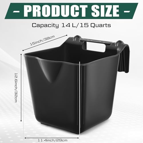 Image of Marsui 1 Pcs 15 Quart Horse Feeders for Stall Hook Over Hanging Fence Hay Feeder Mountable Livestock Plastic Feed Bucket for Farm Stalls Pasture, Stable to Feed Horses Sheep Cattle Cows Etc (Black)