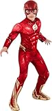 Rubies Disfraz The Flash Deluxe para niños, Jumpsuit con pecho musculoso, cubrebotas y máscara, Oficial DC Comics, The Flash para Carnaval, Halloween, Fiestas y Cumpleaños, M