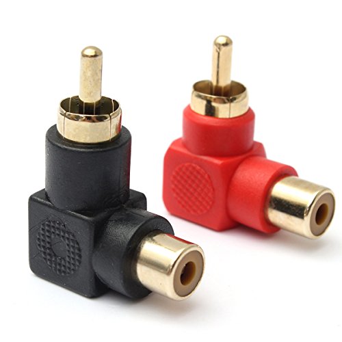 exgoofit RCA Male to RCA Female Connectors Right Angle Plug Adapters M/F 90 Degree Elbow Gold-Plated (5 Black + 5 Red) (10-Pack) - Thumbnail 2