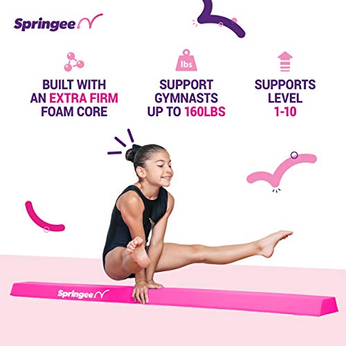 Springee 9ft Balance Beam - Extra Firm - Vinyl Folding Gymnastics Beam for Home - Pink
