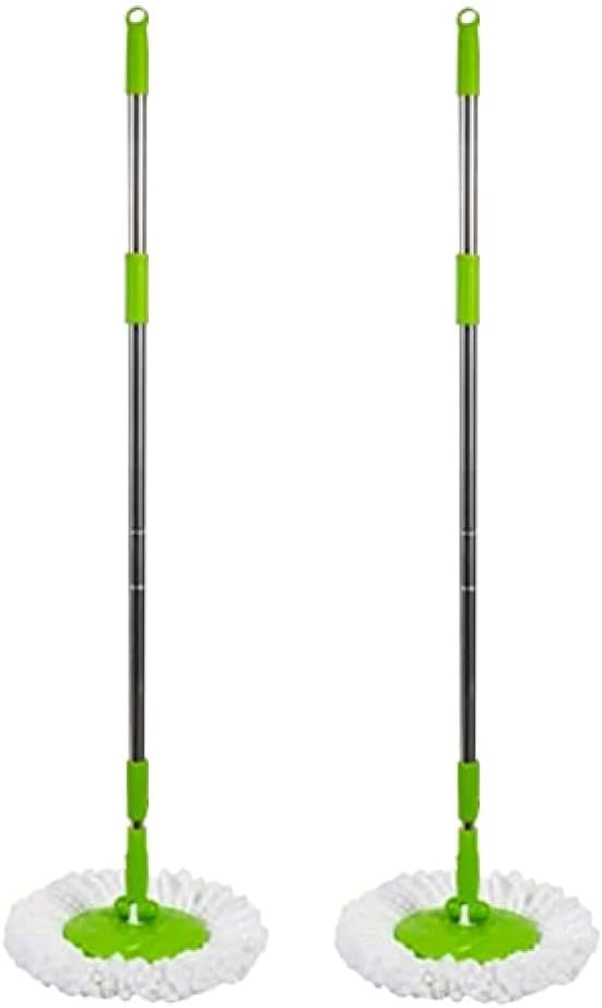 2-in-1 Bucket Spin Mop Handle, Head & Refill || Pack of 2, Plastic, Green