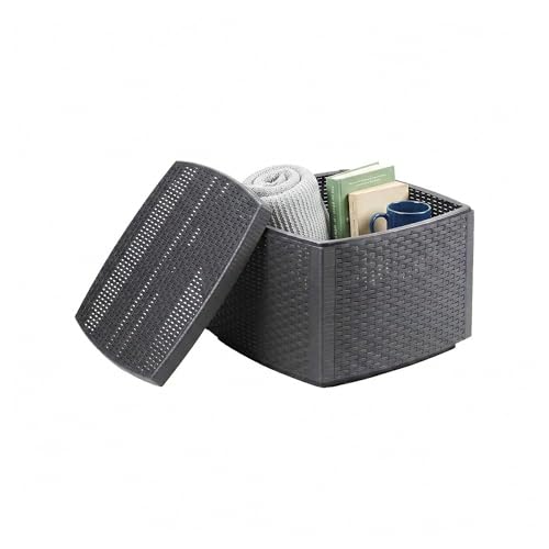 Table basse d'extérieur Faenza anthracite Dmora avec rangement en rotin