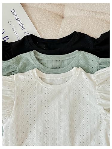 OYOANGLE Girl's 3 Pack Eyelet Cap Sleeve Tank Tops Crew Neck Cute Summer Tee Top4