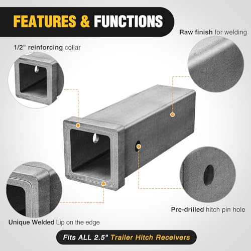 Image of Nilight Hitch Adapter 2.5 inch x 10 inch Combo Bar Trailer Receiver Tube Weld-on Raw Steel Hitch Bar
