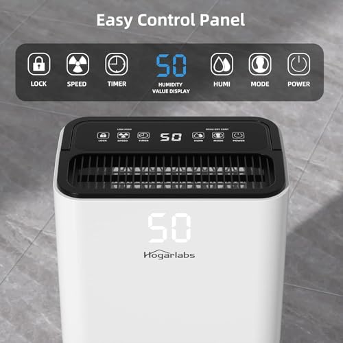 Image of HOGARLABS 32 Pints Home Dehumidifier for Basement Continuous Dehumidify, Intelligent Humidity Control,Smart Dehumidifier with Drain Hose for Liveroom, Bedroom & Bathroom.